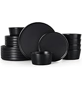 Herogo 18 Pieces Stoneware Dinnerware Sets for 6, Dinner Plates and Bowls Set, Reactive Glaze Dis...