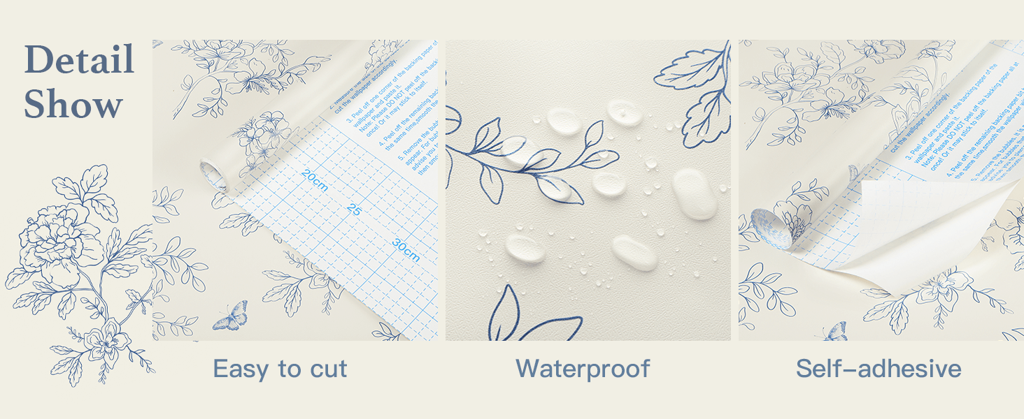 Heroad Brand 17.3"x393" Floral Peel and Stick Wallpaper Blue and White