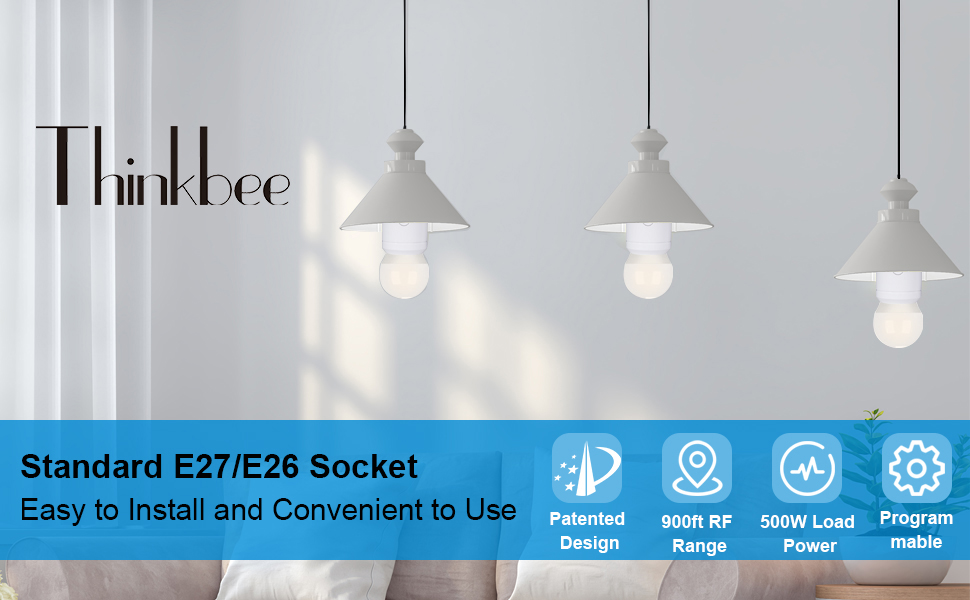 Thinkbee Remote Control Light Socket Wireless Light Switch Kit E26