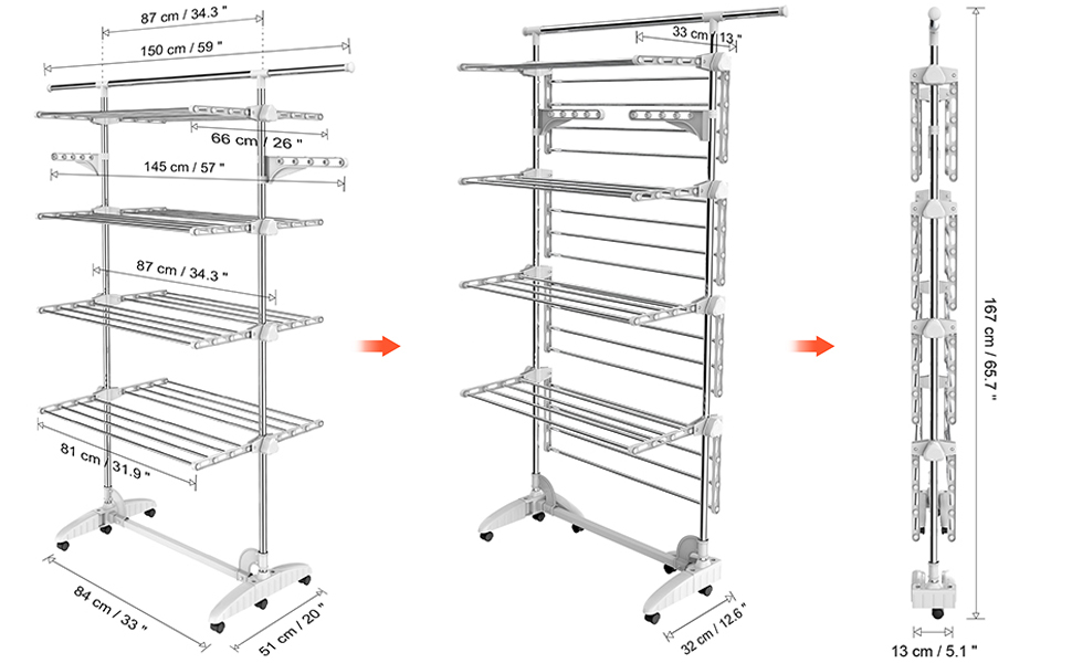 Todeco Clothes Drying Rack,4 Tier Foldable Laundry Drying Rack with