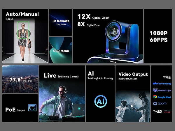 Amazon.com: Tenveo PTZ Camera AI Auto-Tracking Live