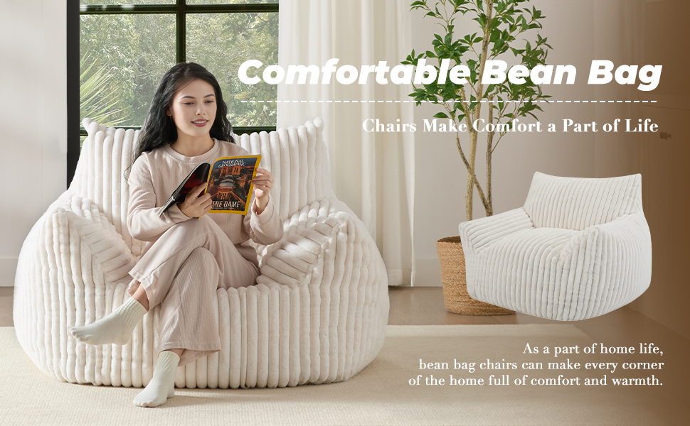Giant Oversized Fluffy Bean Bag Chair with Armrests for