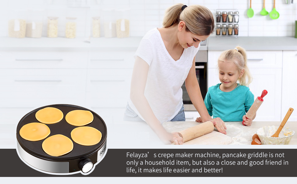FELAYZA 12" 5 Holes Electric Crepe Maker & Griddle