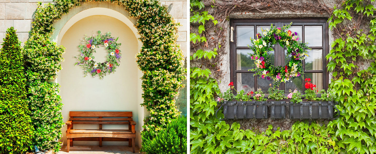 HooAMI 22Inch Door Wreath,Spring Summer Artificial Wreaths Eucalyptus