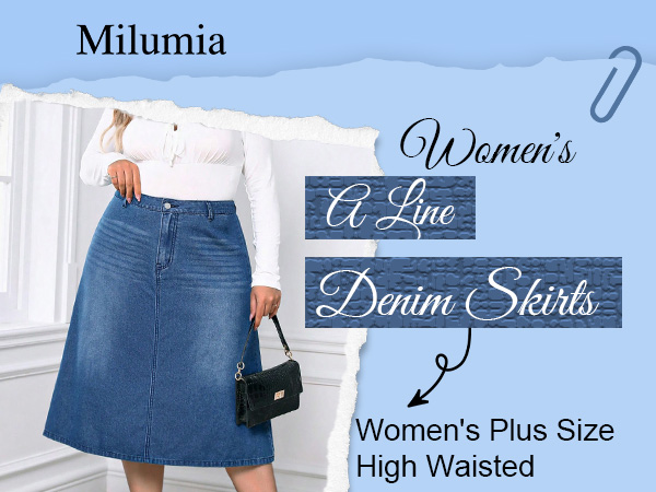 Amazon.com: Milumia Women's Plus Size Jean Midi Skirt High