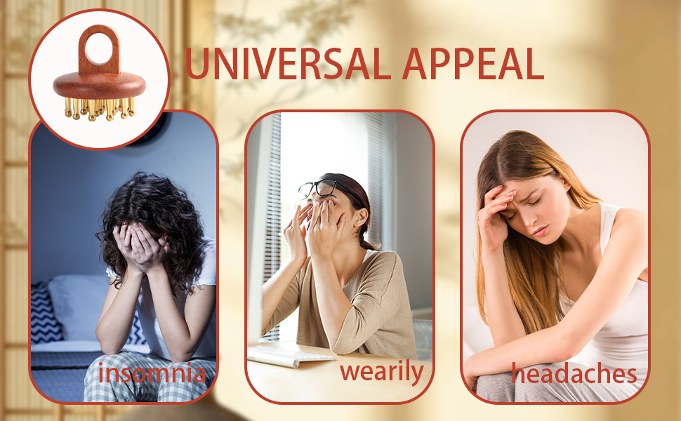 Brass Wood Meridian Pressure Brush - Scalp Massager for Hair Care, Fatigue Relief Body Massage