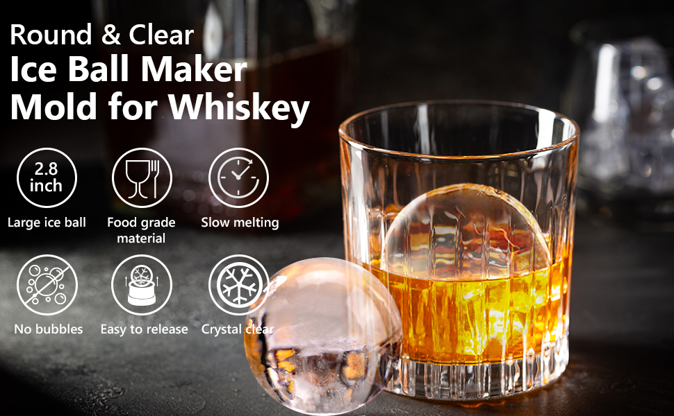 KAYYUKI 2 Pack Crystal Clear Ice Ball Maker Mold, Whiskey