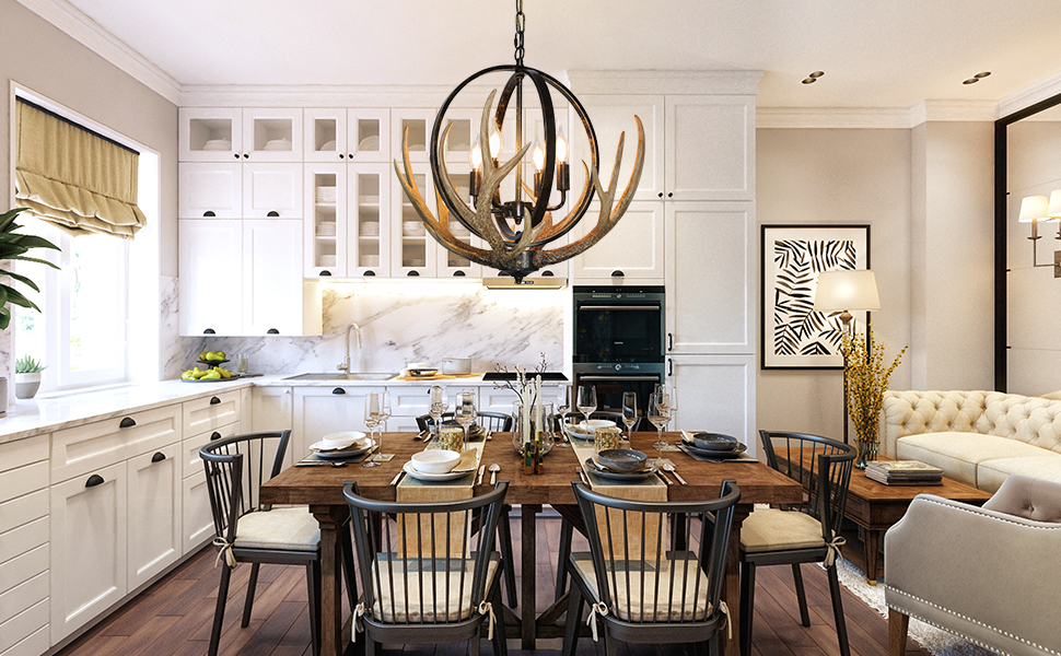 アンティーク　クレイドル Chandelier for Dining Room, 4-Light Rustic Chandelier