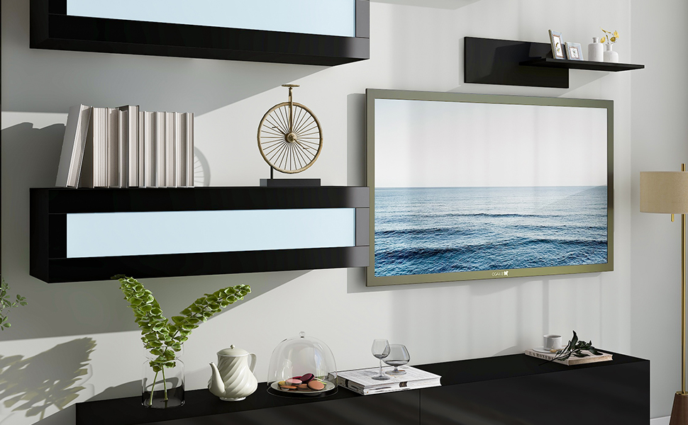 PUDO Black Floating Combination LED TV Table Console for up