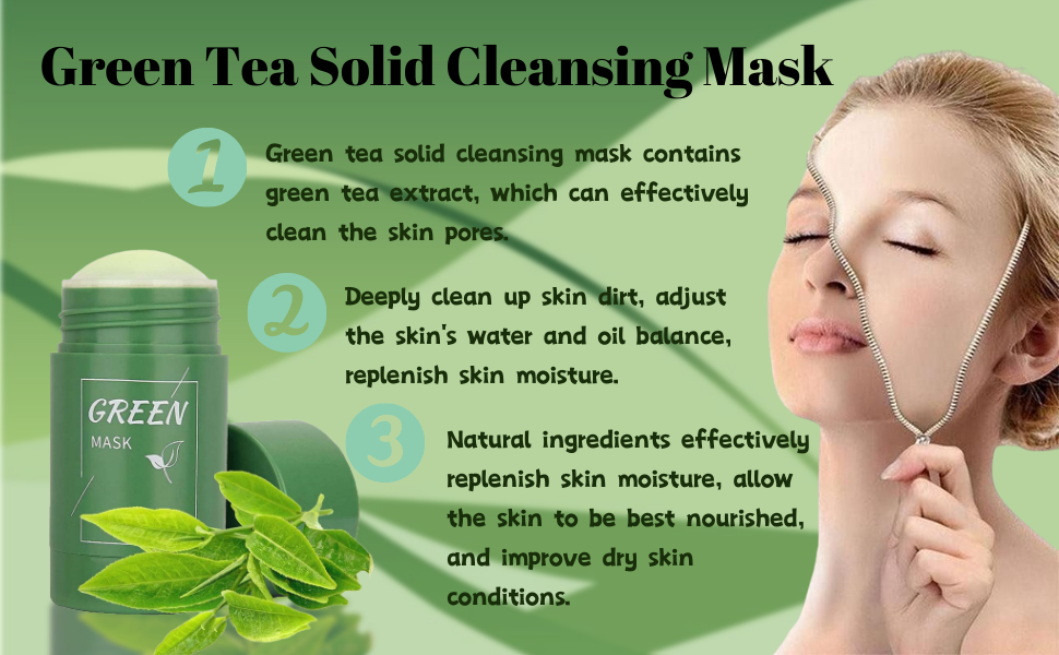 Green Tea Mask Stick (2 Pack), Blackhead Remover Green Clay Mask For Face Moisturizing