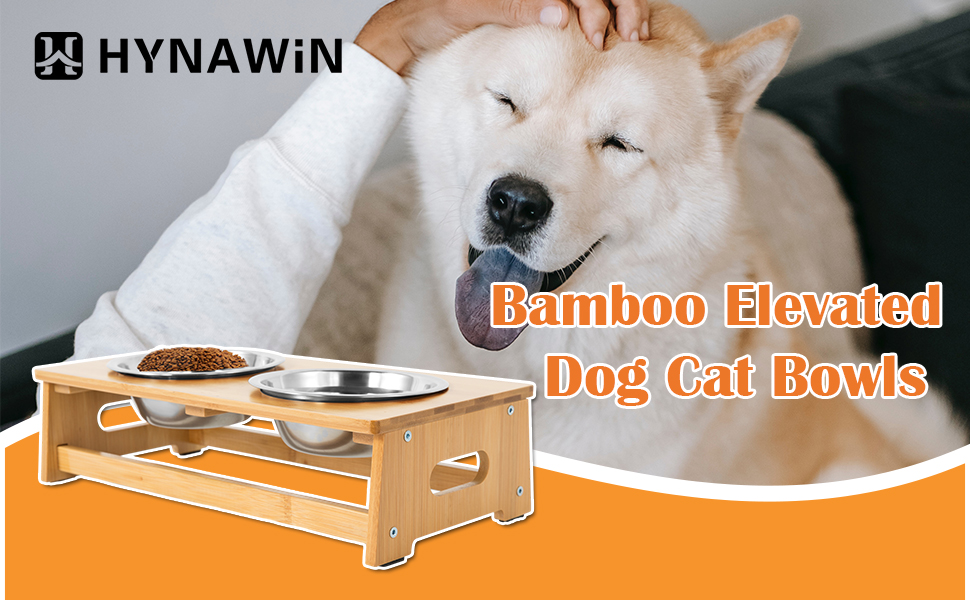 Natural Bamboo Wood comfortable eating Stand Non-Slip No Spill Dog Dish raised dog feeder