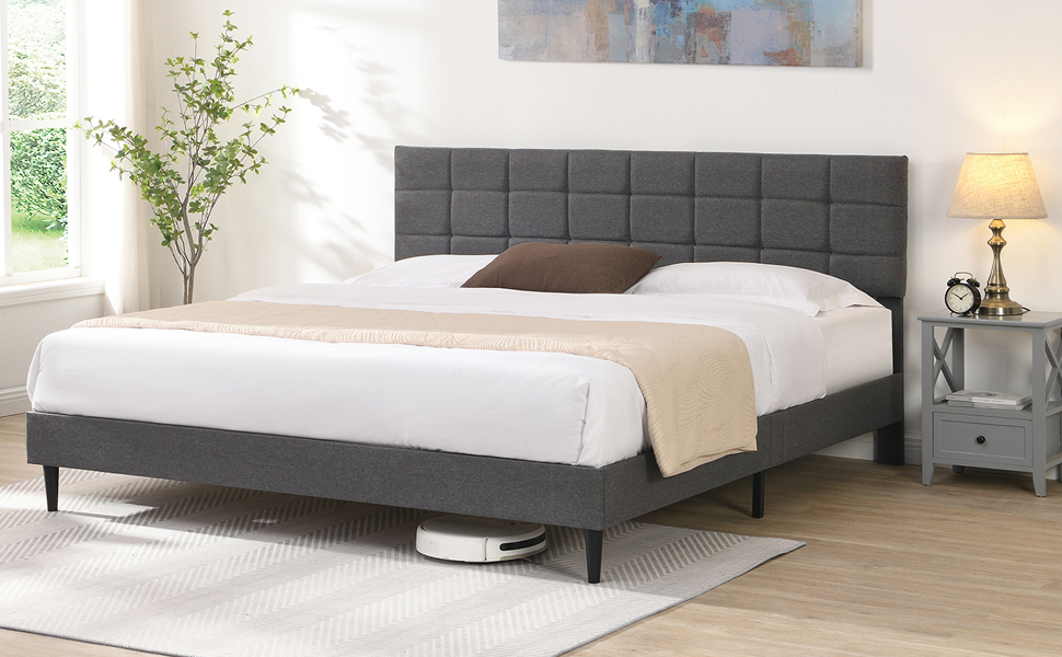 YALISI Upholstered King Size Bed Frame and Headboard, King