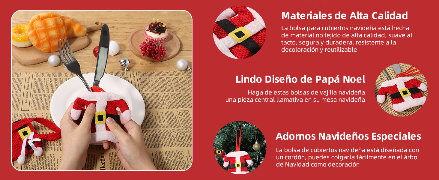 Crea a mano un adorno navideño con temática de Papá Noel con fieltro y tijeras. Los objetos circundantes incluyen otros adornos