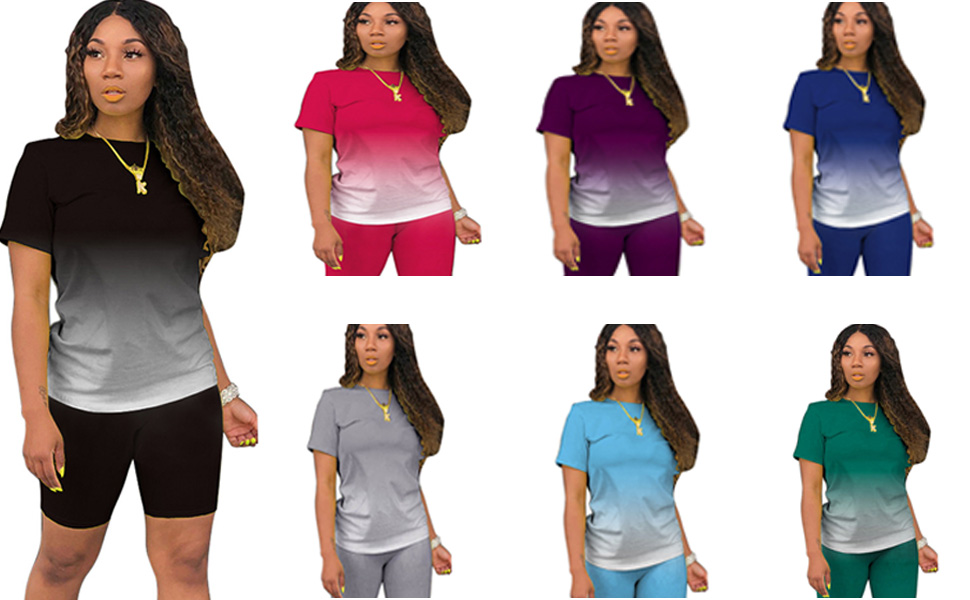 Women's two piece summer jogging home wear for women casual printed tight shorts shorts suit