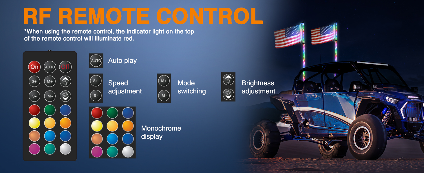 whip light with RF remote control with spring base