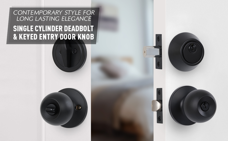 (2 Sets) All Keyed Same Entry Knobs&Single Cylinder Deadbolt for