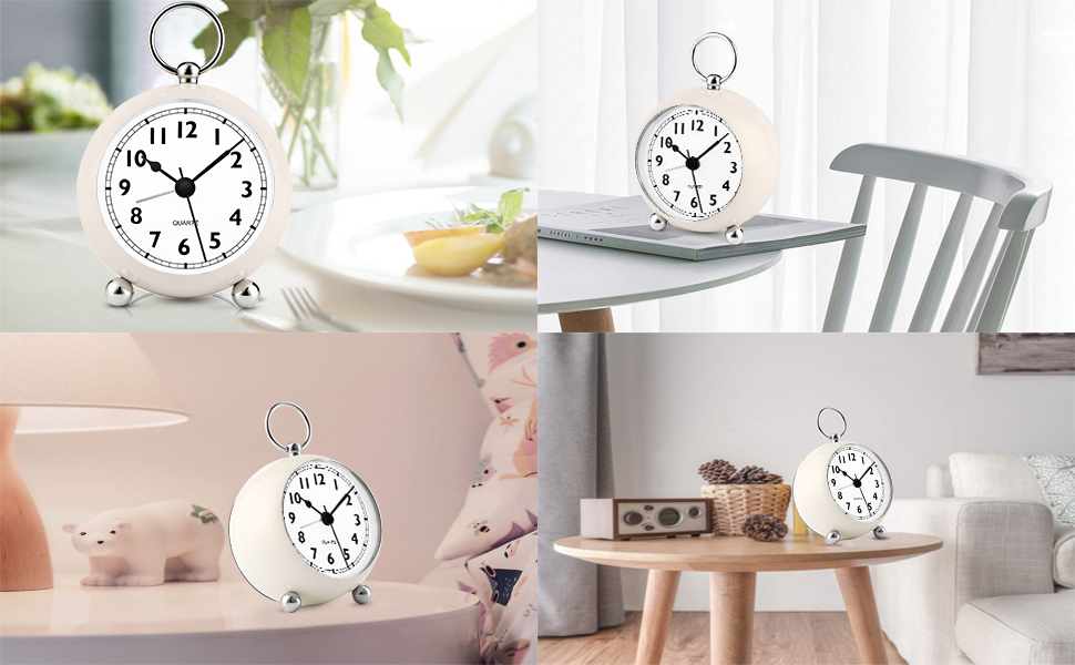 FIOLOM Silent Alarm Clocks Bedside Non Ticking Battery Powered Analogue Alarm Clock Bedroom