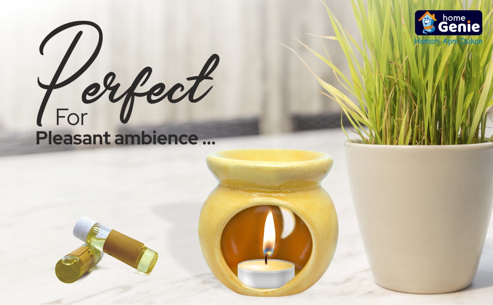 Home Genie Ceramic Non Electric Diffuser with 2 Tealight Candles and 2 Fragrance Oil Camphor