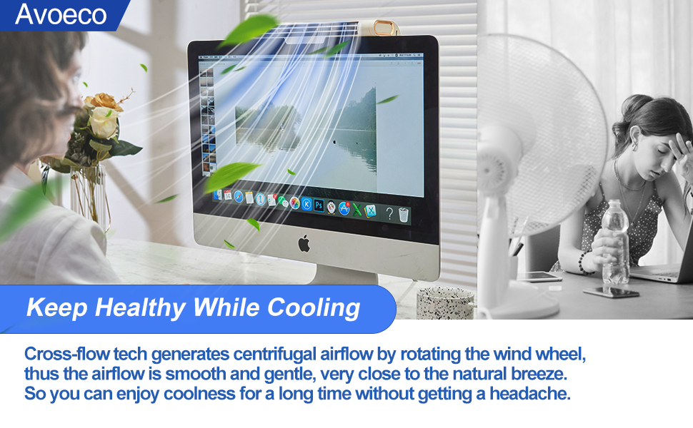Avoeco Computer Monitor Fan, Office Fan, Space Saving, 3 Speeds, Screen