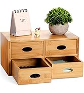 ZOOFOX Bamboo Desk Organizer with 4 Drawers, Wooden Tabletop Storage Box for Office Supplies, Mak...
