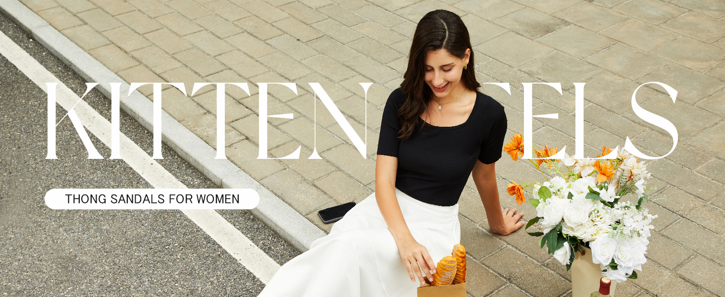 Athlefit Kitten Heels for Women Flip Flops Square Open Toe Strappy Low Heels Thong Heeled Sandals