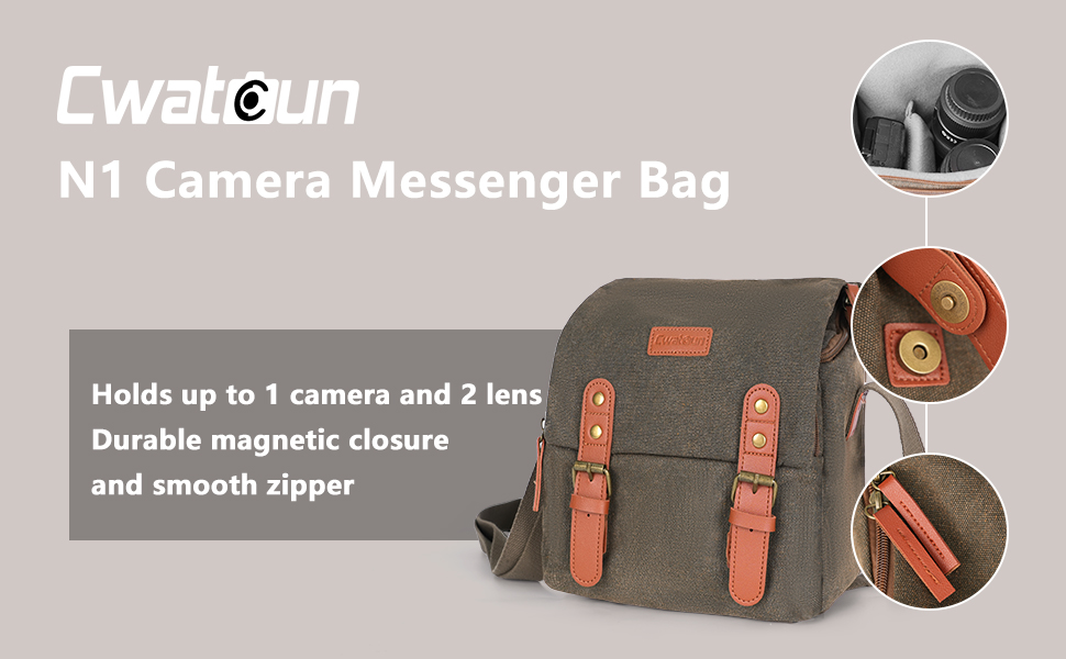 Cwatcun Small Camera Bag Compact Canvas Camera Messenger