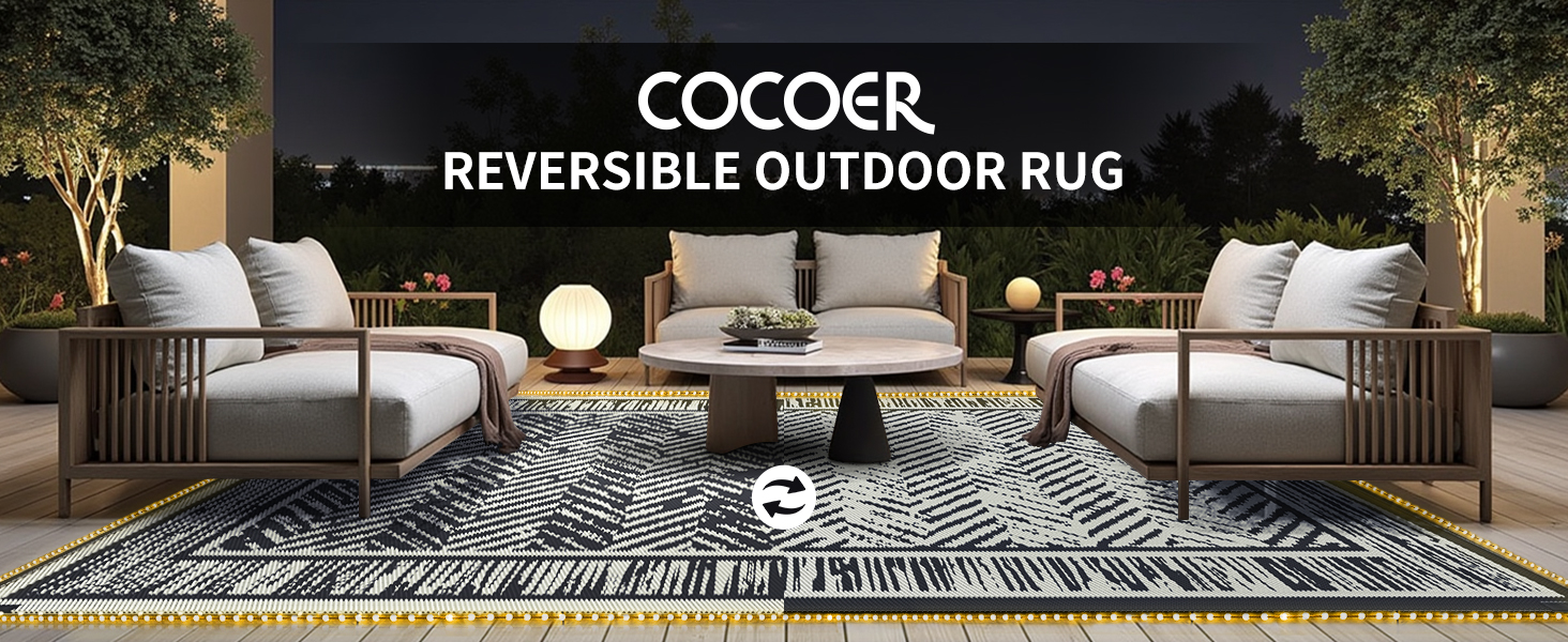 Outdoor Rug Carpet Waterproof Patio Rug Mat Indoor Outdoor Area Rug Reversible Plastic Straw Rug
