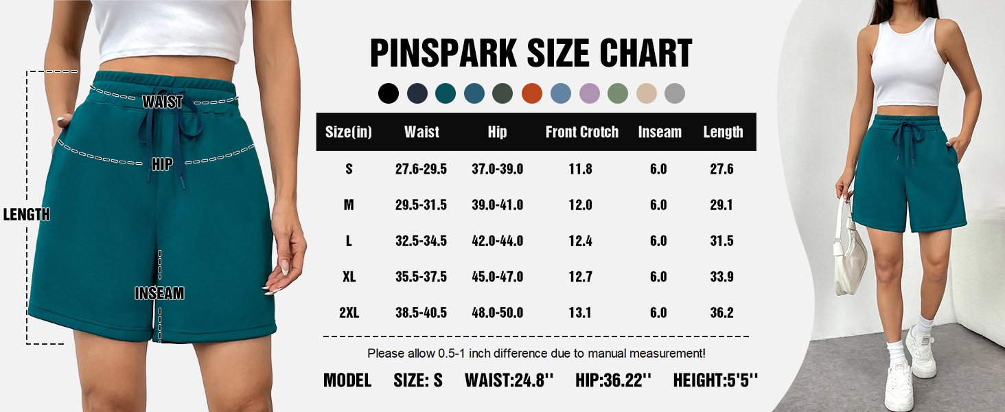 PINSPARK lighweight athletic shorts lounge baggy casual sweat short 2 pockets elastic drawstring fit