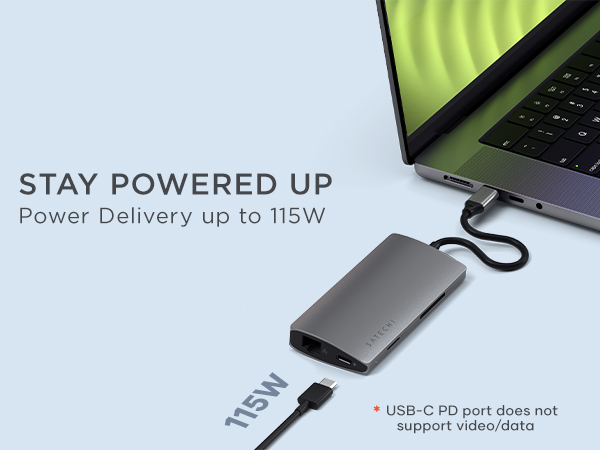 Satechi 8 in 1 USB C Hub Multiport Adapter V2, 4K HDMI, 115W