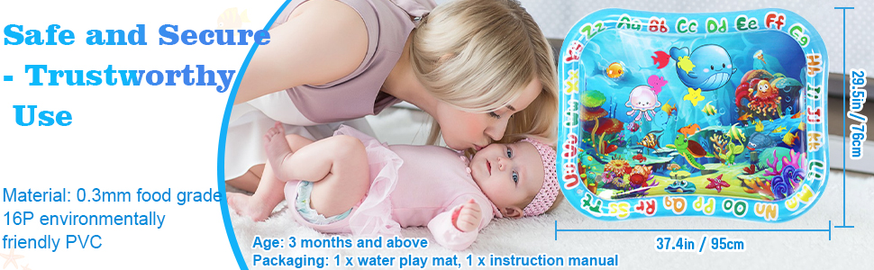 Large Baby Water Mat Tummy Time Inflatable Sensory Water Pad Toy Watermat for Newborn Gift