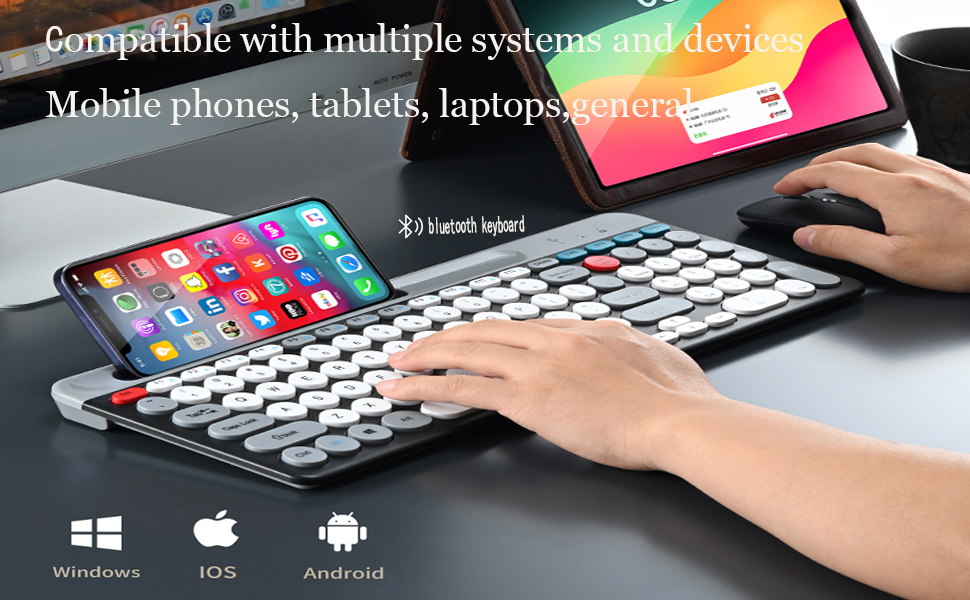Wireless Keyboard and Mouse Combo with Phone Tablet Holder,