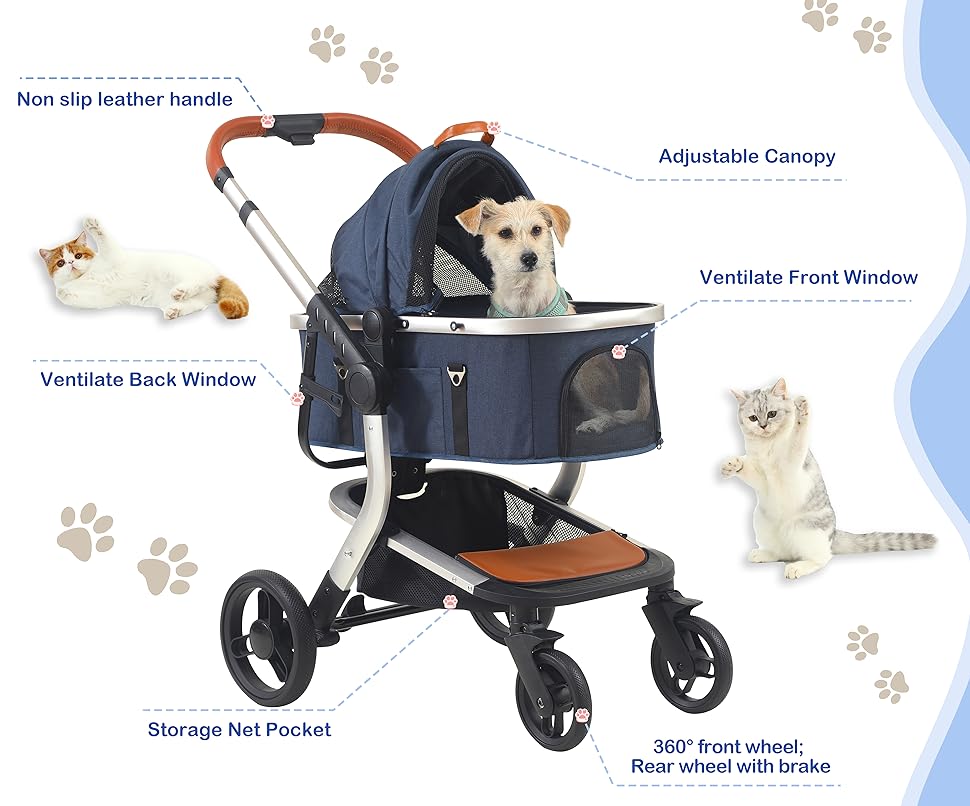 KZLAA Dog Stroller Pet Stroller Detachable Within 33lbs