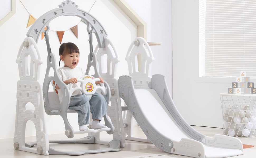 MERIT play Toddler Slide Kids Slide and Swing Set, 4 in 1