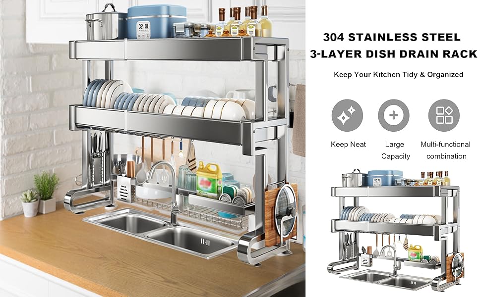 Over Sink Dish Drying Rack 3 Tier Dish Drying Rack 