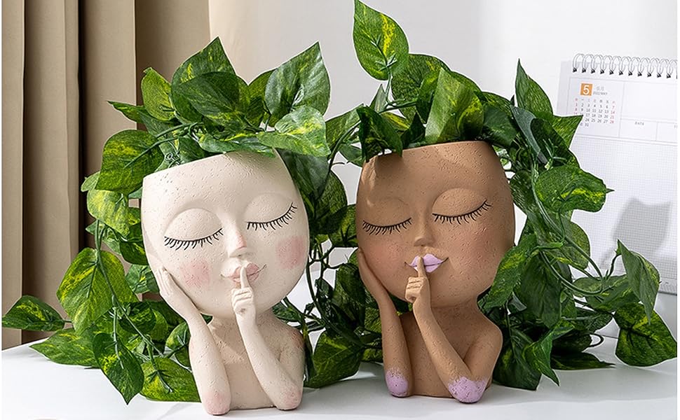 Romehaha Head Planter,Face Planters Pots with Drainage Hole Cute Lady Unique