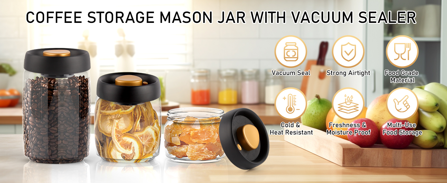 Coffee Storage Container Vacuum Seal for Jars, 27 Oz Food