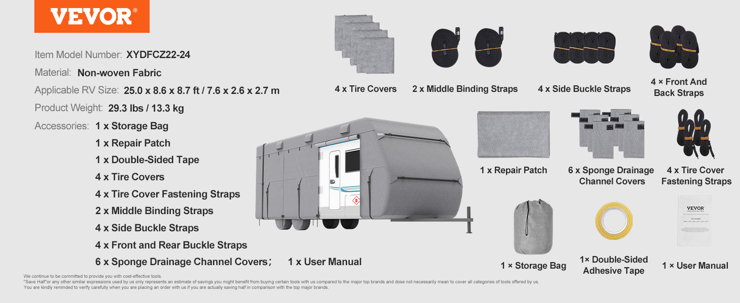 VEVOR Travel Trailer Cover, 2224 ft RV Cover, 4Layer Non