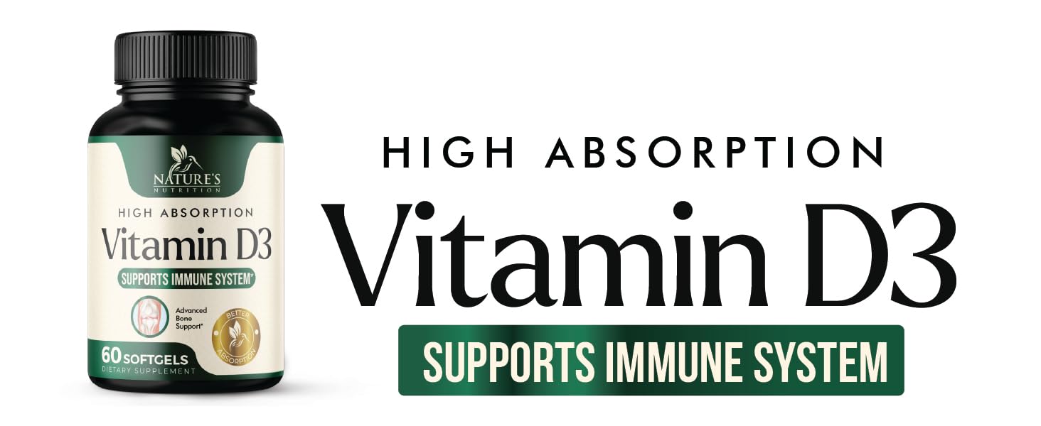 Vitamin D3 5000iu (125 mcg): Best extra strength vitamin D softgel capsules Nature's Nutrition