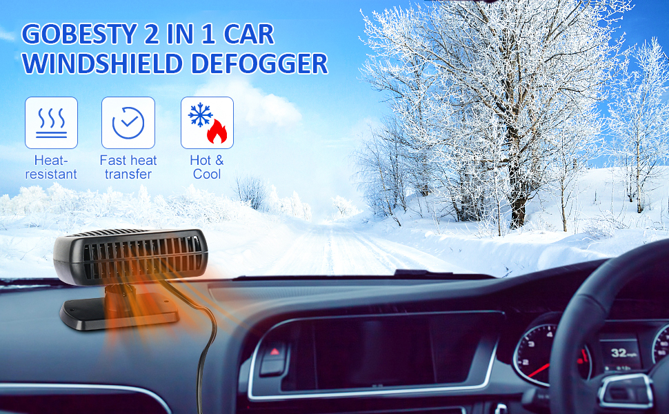 Gobesty 12V Car Heater Fan, 2 in 1 Portable Car Windscreen Demister