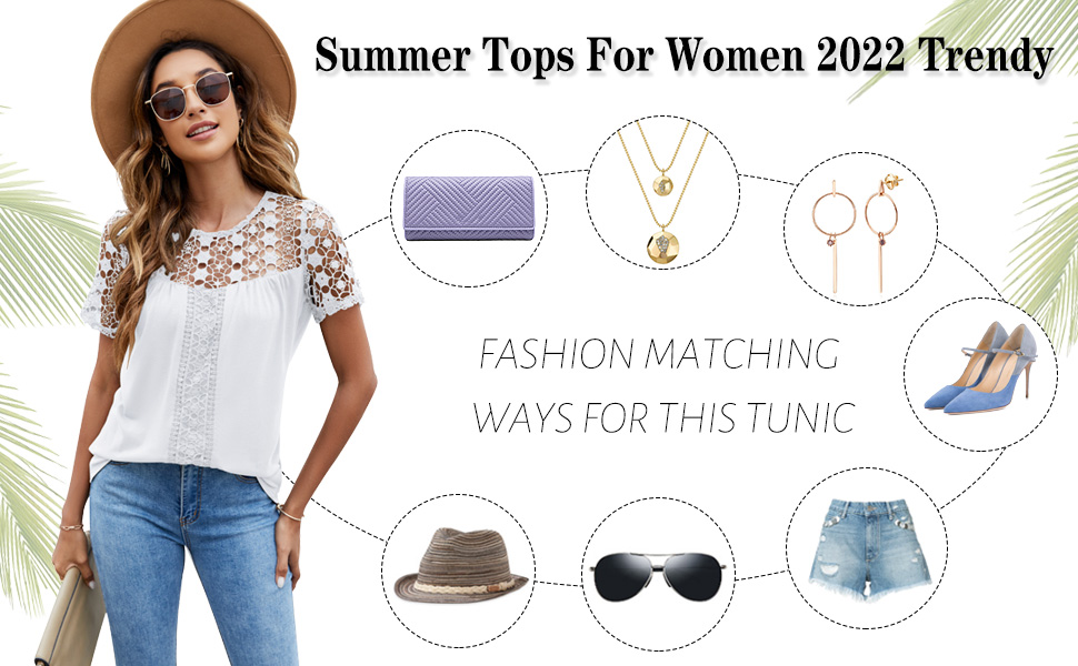 Womens Tops Summer Casual Eyelet Cute Shirts Lace Short Sleeve Blouse Tunic Tops