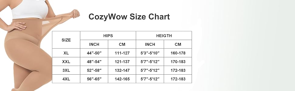 SIZE CHART PLUS TIGHTS