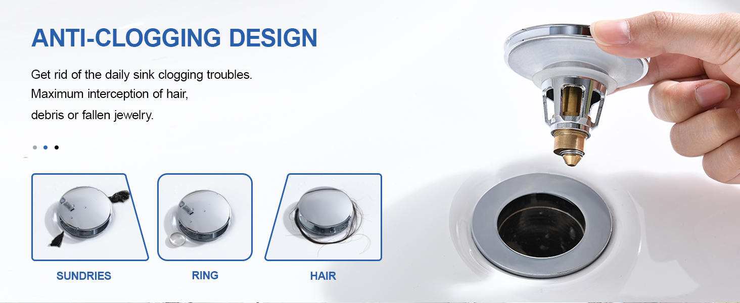 Universal 2in1 Bathroom Sink Stopper Chrome Pop Up Sink Drain