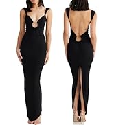 GRMLRPT Sexy Backless Dresses for Women Cut Out Bodycon Maxi Dress Open Back Smocked High Slit Pa...