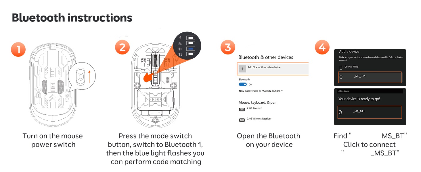 Wireless Bluetooth5.1&2.4G Mini Lightweight Mouse,Transparent Clear