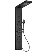 BWE Shower Panel Rainfall Waterfall with Handheld Shower Matte Black 6 IN 1 Stainless Steel Showe...