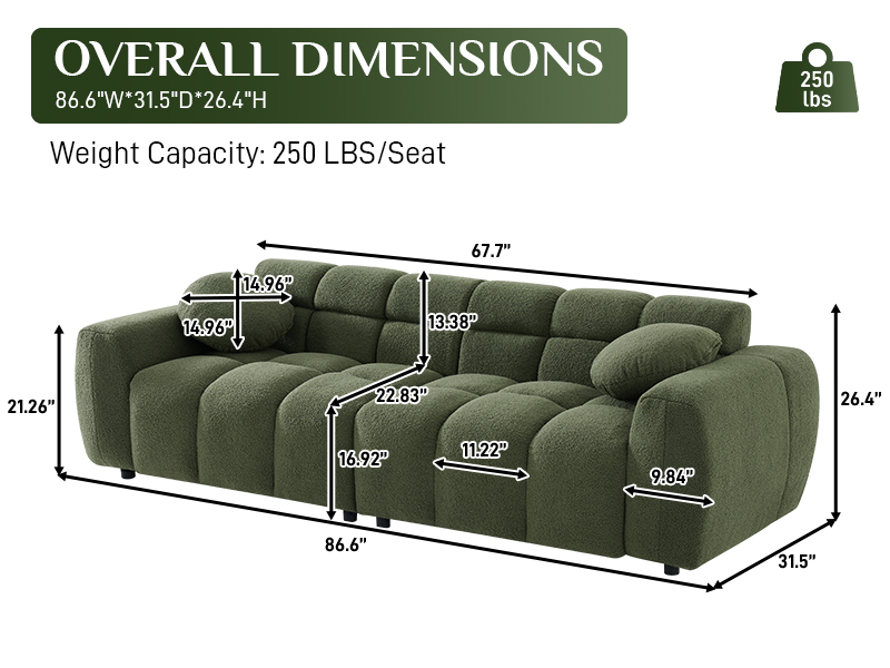 Wrofly Boucle Sofa Couch, 86.6" Comfy Tufted Upholstered