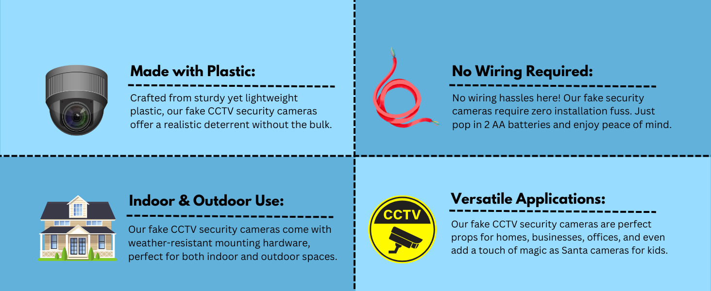 Fake Security Cameras with Led Light for Home Surveillance Classrooms Office Business Shop Car Santa