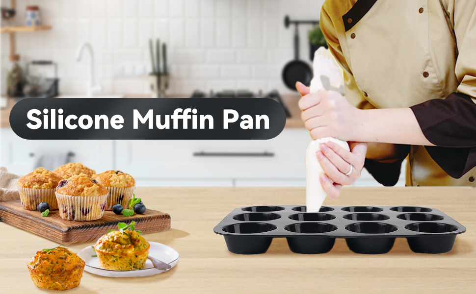 Inn Diary Silicone Muffin Pan for Baking 12 Cups NonStick