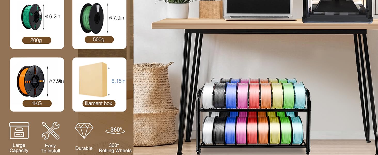 Under Desk Storage for 3D Printing Filaments