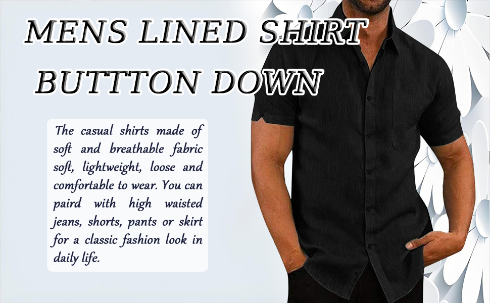 Mens Beach Shirts Short Sleeve Button Down Hawaiian Cotton Lined T Shirts Beach